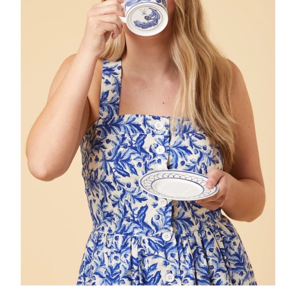 RANIER BLUEBIRD POTTERY PRINT COTTON SUNDRESS - Picture 6 of 8